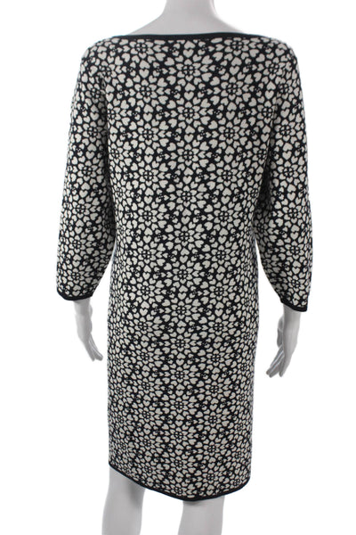 Boden Womens Sweater Dress Black 3/4 Sleeve Boat Neck Geometric Heart Size 14