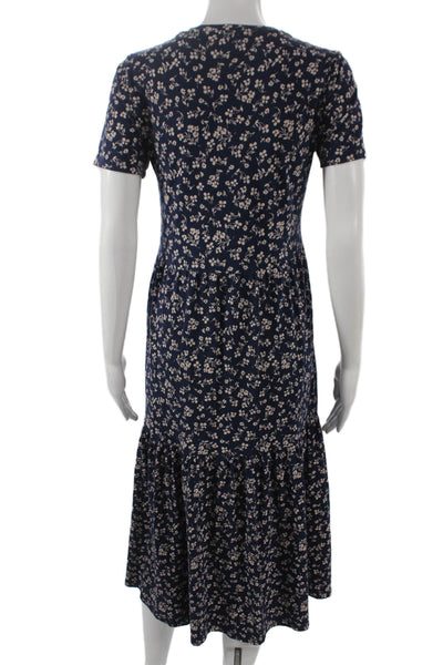 J Crew Womens Maxi Dress Blue Floral Cotton V-Neck Short Sleeve Size XS