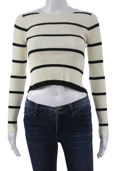Zara Women Pullover Sweater Striped Ivory Viscose Long Sleeve Size S