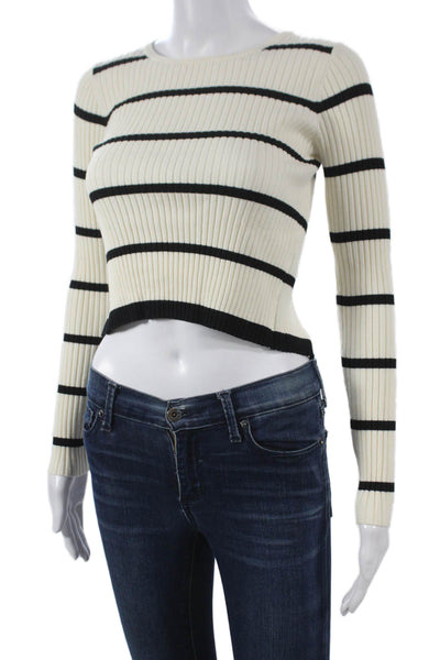 Zara Women Pullover Sweater Striped Ivory Viscose Long Sleeve Size S