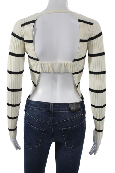 Zara Women Pullover Sweater Striped Ivory Viscose Long Sleeve Size S