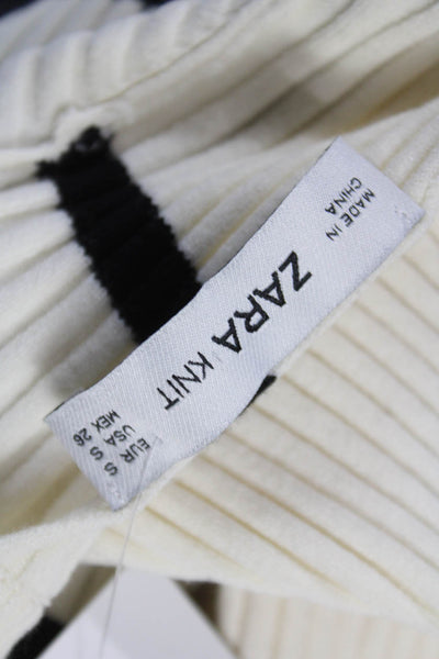 Zara Women Pullover Sweater Striped Ivory Viscose Long Sleeve Size S