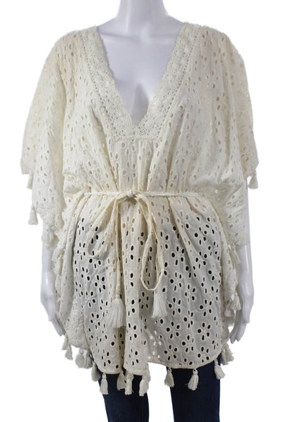 Mademoiselle Hortense Saint Barth Womens Ivory Tunic Blouse Size One Size