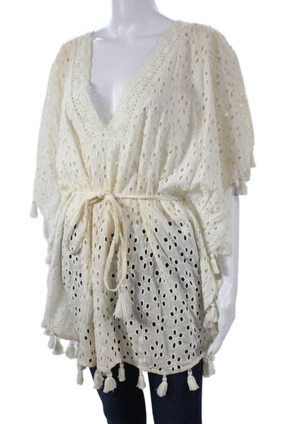 Mademoiselle Hortense Saint Barth Womens Ivory Tunic Blouse Size One Size