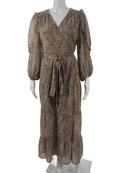 Elan Womens Maxi Dress Paisley V-Neck Long Sleeve Multicolor Size S