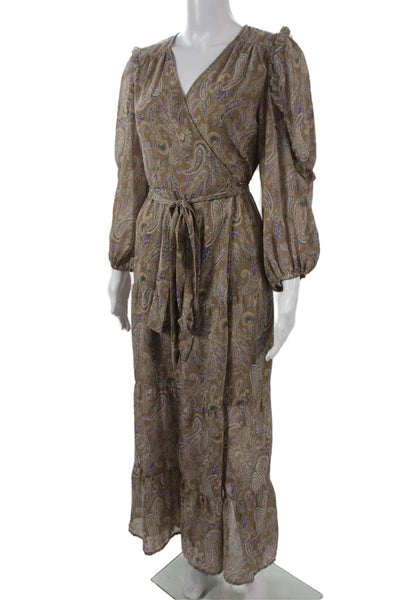 Elan Womens Maxi Dress Paisley V-Neck Long Sleeve Multicolor Size S