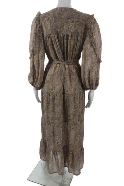 Elan Womens Maxi Dress Paisley V-Neck Long Sleeve Multicolor Size S