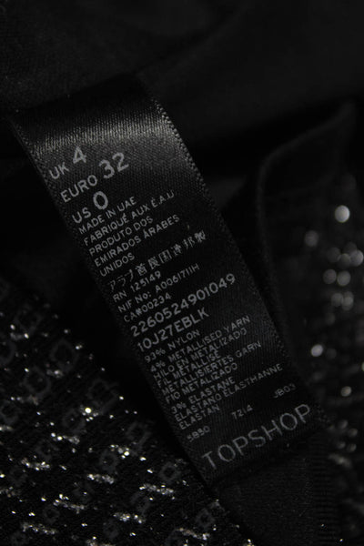Topshop Womens Bodycon Dress Black Metallic Sleeveless Size 0