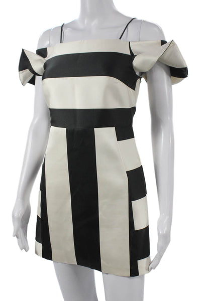 Topshop Womens Mini Striped Off Shoulder Short Sleeve Dress Size 0