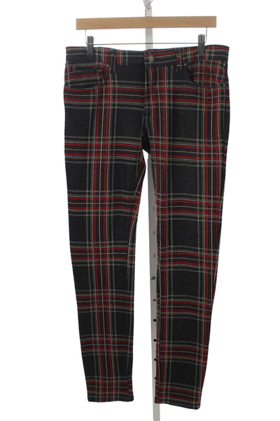 Zara Mens Chino Plaid Pants Multicolor Button Closure Size 8