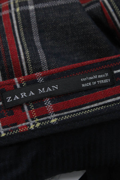 Zara Mens Chino Plaid Pants Multicolor Button Closure Size 8