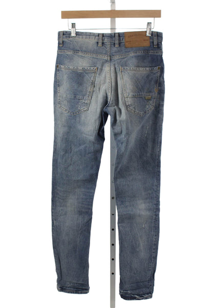 Zara Mens Straight Jeans Blue Distressed Cotton Blend Size 31