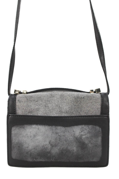 Loeffler Randall Womens Single Strap Pushlock Small Shearling Wool Handbag Gray