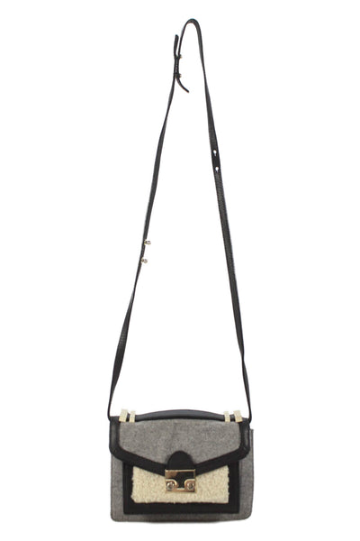 Loeffler Randall Womens Single Strap Pushlock Small Shearling Wool Handbag Gray