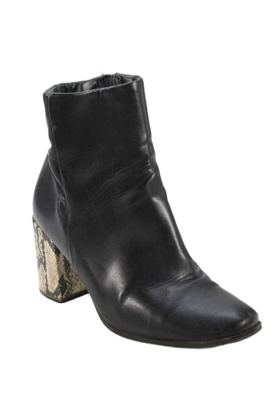 Andrew Geller Womens Side Zip Block Heel Leather Ankle Boots Black Size 8