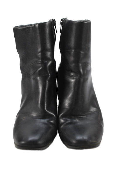 Andrew Geller Womens Side Zip Block Heel Leather Ankle Boots Black Size 8