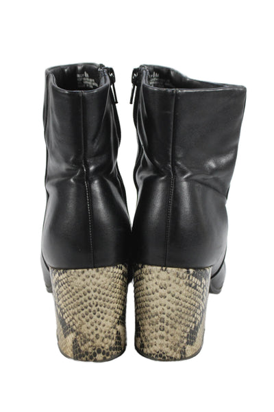 Andrew Geller Womens Side Zip Block Heel Leather Ankle Boots Black Size 8