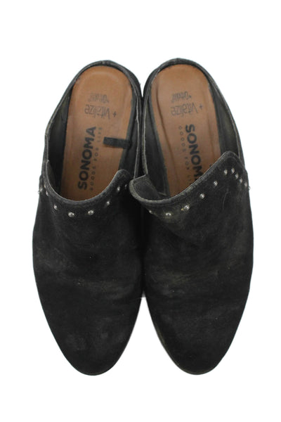 Sonoma Womens Slip On Block Heel Round Toe Suede Mules Black Size 8