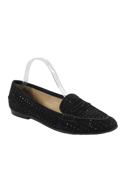 J Crew Womens Suede Jeweled Slide On Loafers Black Size 9.5