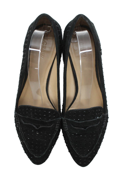 J Crew Womens Suede Jeweled Slide On Loafers Black Size 9.5
