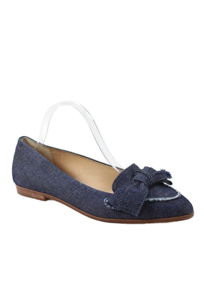J Crew Womens Denim Bow Detail Slide On Ballet Flats Blue Size 9.5