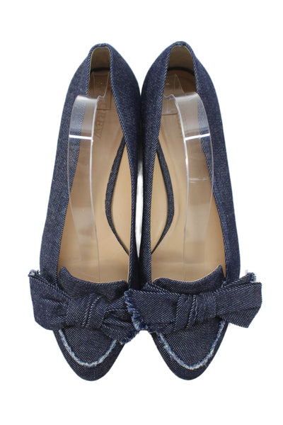 J Crew Womens Denim Bow Detail Slide On Ballet Flats Blue Size 9.5
