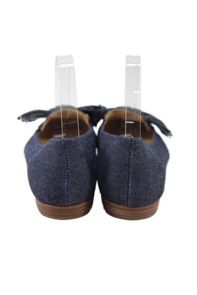 J Crew Womens Denim Bow Detail Slide On Ballet Flats Blue Size 9.5