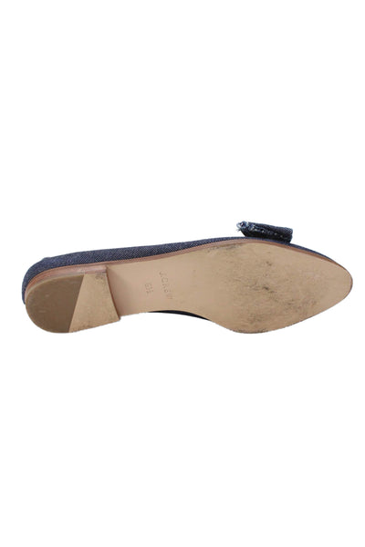 J Crew Womens Denim Bow Detail Slide On Ballet Flats Blue Size 9.5