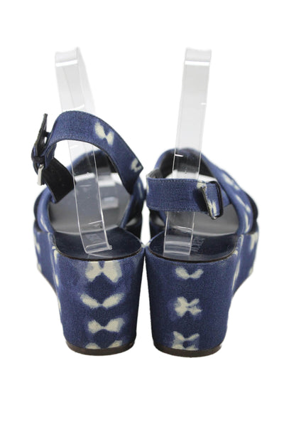 J Crew Womens Platform Wedge Slingbacks Sandals Navy Blue White Size 8.5