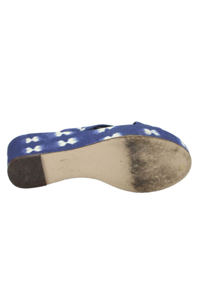 J Crew Womens Platform Wedge Slingbacks Sandals Navy Blue White Size 8.5