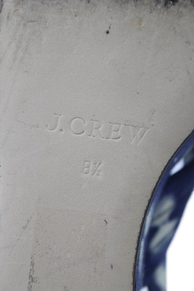 J Crew Womens Platform Wedge Slingbacks Sandals Navy Blue White Size 8.5