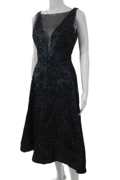 Lela Rose Womens Midi Dress Black V Neck Sleeveless Calligraphy Print Size 10