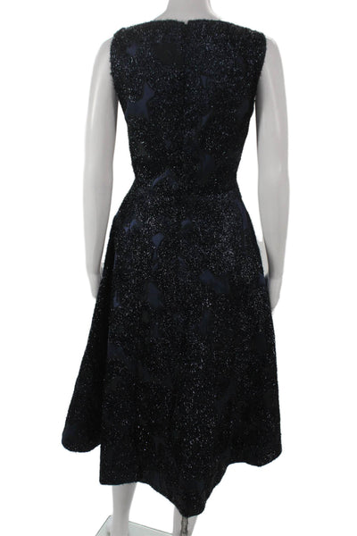 Lela Rose Womens Midi Dress Black V Neck Sleeveless Calligraphy Print Size 10