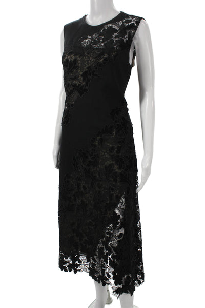 Oscar de la Renta Women Black Lace Sleeveless Crew Neck Dress Size 10