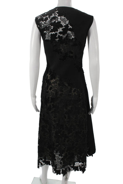 Oscar de la Renta Women Black Lace Sleeveless Crew Neck Dress Size 10