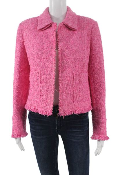 Oscar de la Renta Women Calligraphy Print Pink Polyester Coat Size 8