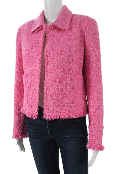 Oscar de la Renta Women Calligraphy Print Pink Polyester Coat Size 8