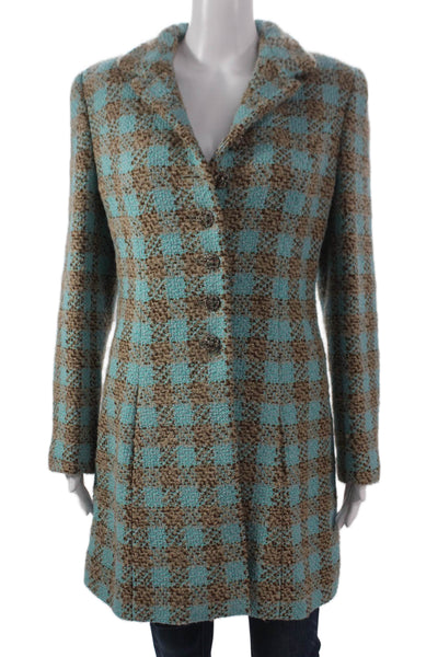 Chanel Womens 2022 Wool Overcoat Wool Check Multicolor Button Long Sleeve Size 4