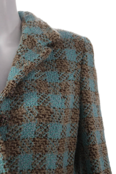 Chanel Womens 2022 Wool Overcoat Wool Check Multicolor Button Long Sleeve Sz 44