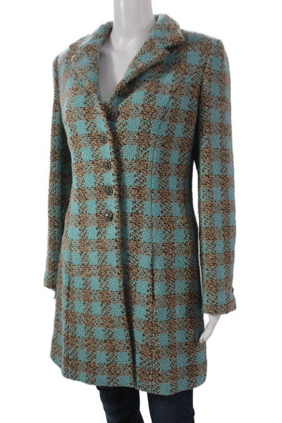 Chanel Womens 2022 Wool Overcoat Wool Check Multicolor Button Long Sleeve Sz 44