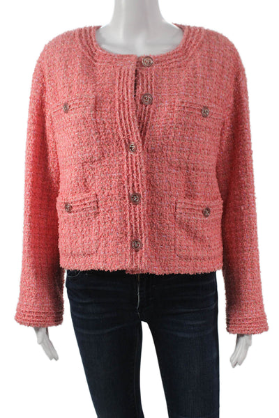 Chanel Women 2022 Tweed  Jacket Pink Button Long Sleeve Size 38
