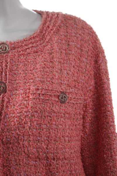 Chanel Women 2022 Tweed  Jacket Pink Button Long Sleeve Size 38