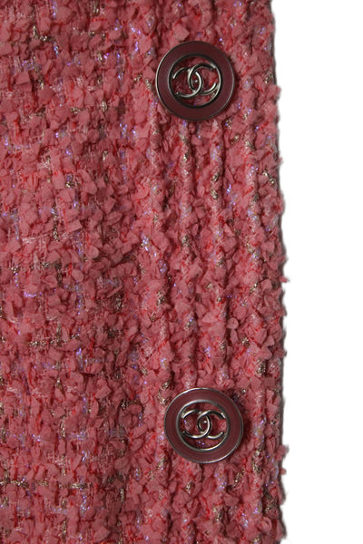 Chanel Women 2022 Tweed  Jacket Pink Button Long Sleeve Size 38