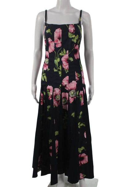 Oscar de la Renta Women Maxi Floral Dress Square Neck Sleeveless Size 12
