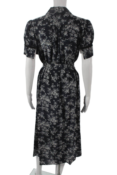 Jason Wu Women Shirt Dress Blue Silk Floral Collared Short Sleeve Midi Size 8