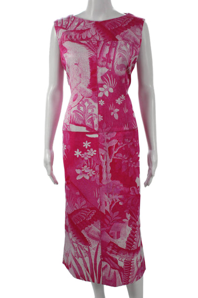 Erdem Womens Sheath Dress Pink Floral Boat Neck Sleeveless Cotton Size 10