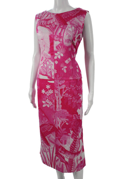 Erdem Womens Sheath Dress Pink Floral Boat Neck Sleeveless Cotton Size 10