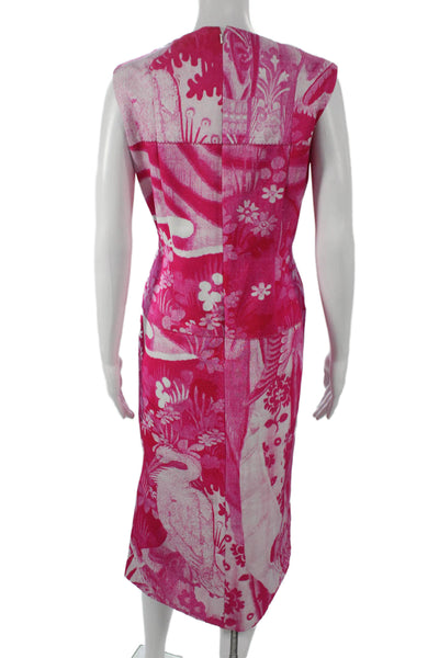 Erdem Womens Sheath Dress Pink Floral Boat Neck Sleeveless Cotton Size 10