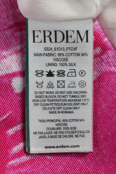 Erdem Womens Sheath Dress Pink Floral Boat Neck Sleeveless Cotton Size 10