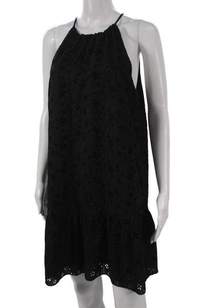 Saint Laurent Womens Black Wool Halter Shift Dress Button Sleeveless Size 42